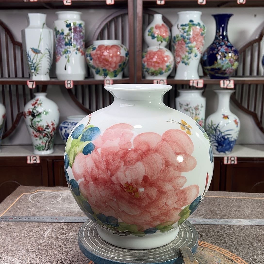 摆件陶景德镇陶瓷石红牡花