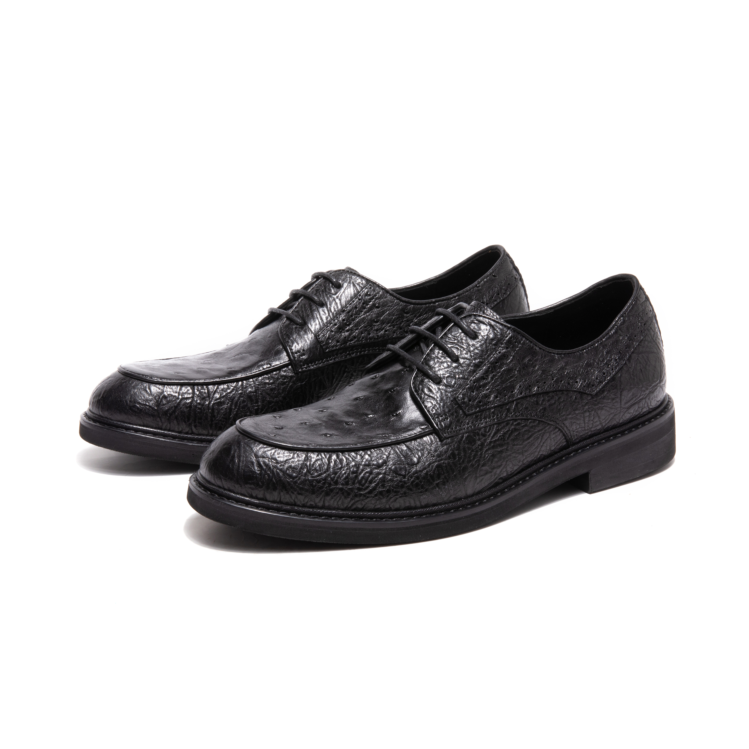 YO-C5582男士时尚舒适百搭系带高端鸵鸟皮手工制作休闲男皮鞋