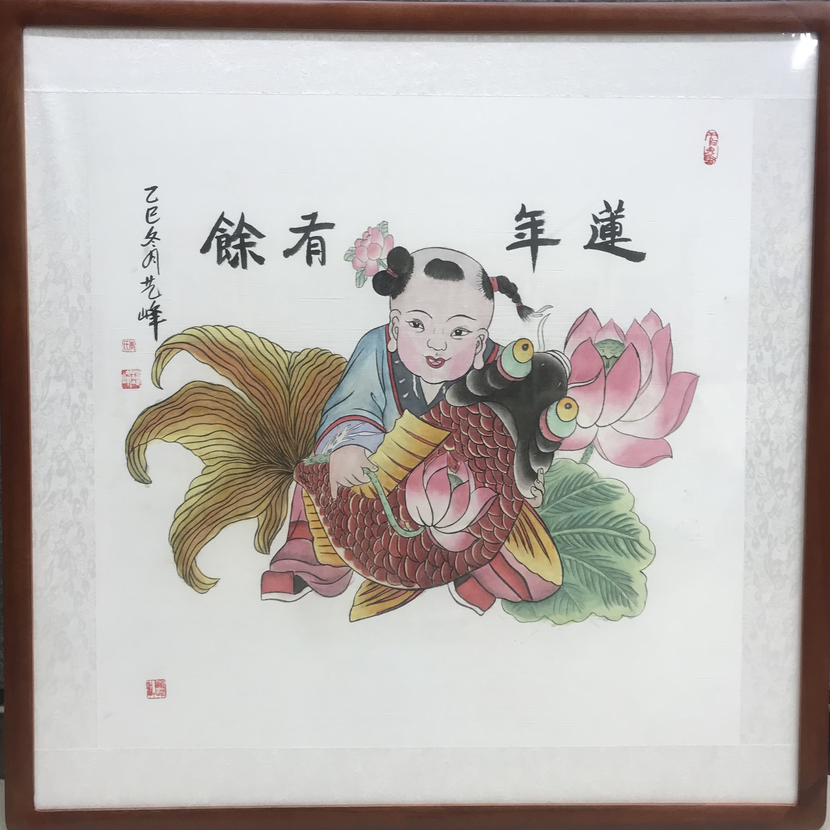 装框手绘年画创意摆台装饰画喜庆娃娃收藏礼品