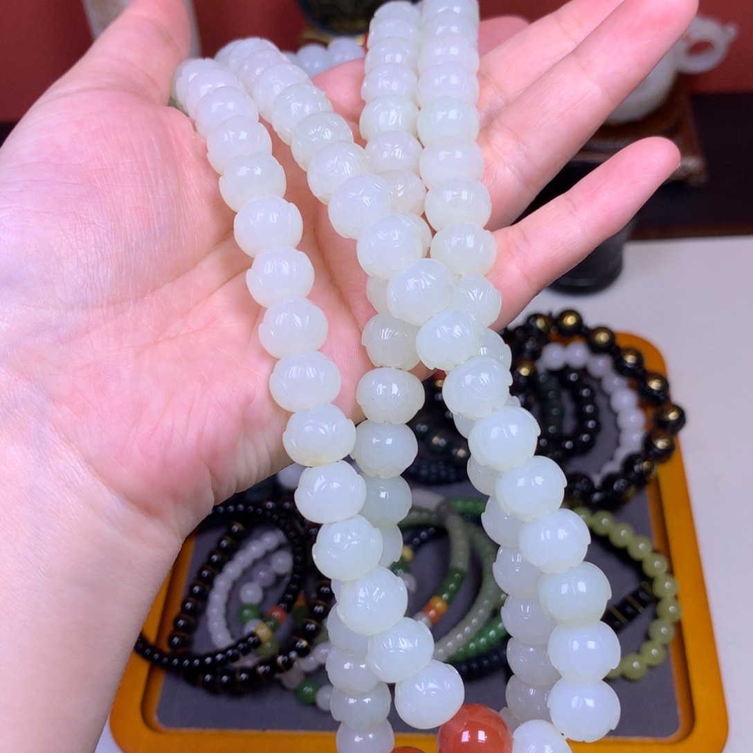 和田玉（白玉）108白玉莲花珠未镶嵌