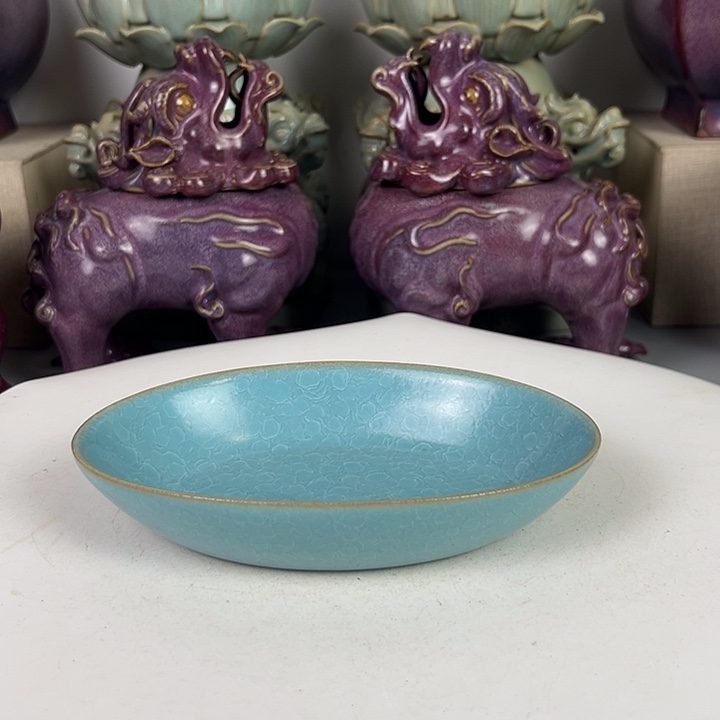 L***1摆件陶汝瓷天蓝釉鸭蛋洗！