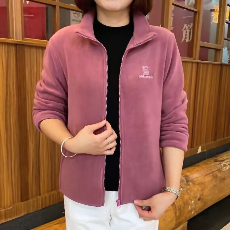 春秋新款女士休闲运动立领时尚外套奥利绒中老年妈妈显瘦减龄上衣