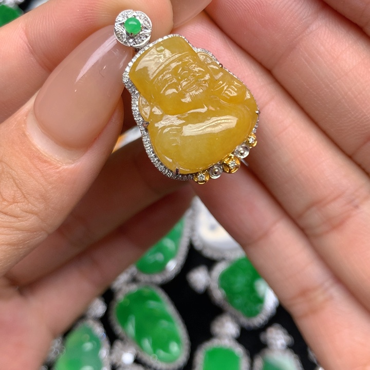 翡翠18K金镶嵌吊坠(不含链)