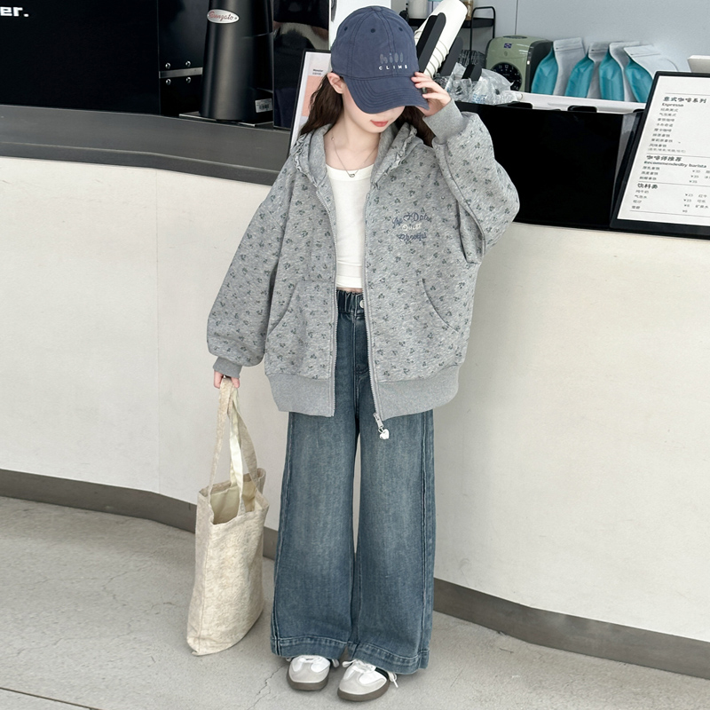 女童外套春秋装2025新款大童洋气休闲上衣儿童秋季女孩连帽拉链衫