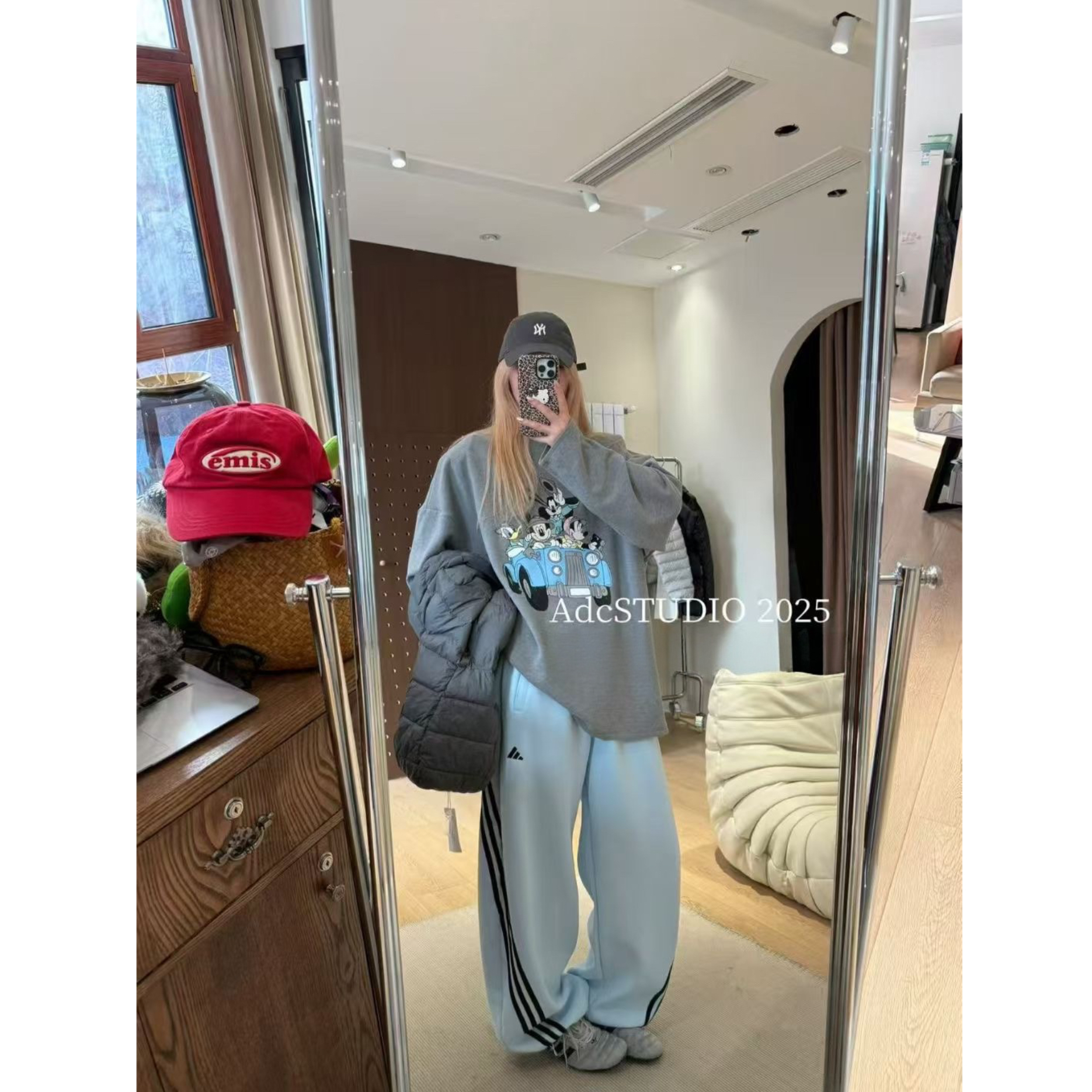 【现货-德绒米奇打底】東room2025冬季新款韩版德绒长袖垫肩T恤女