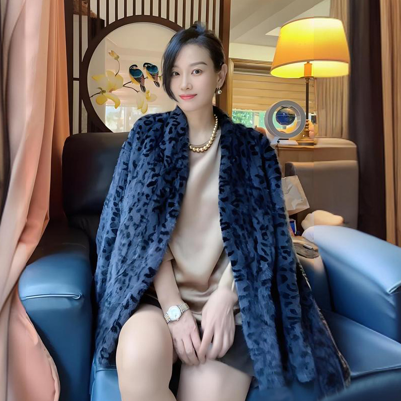 诺谰 2025新款冬季水貂毛灰色豹纹大衣时尚气质裘皮短款外套2020