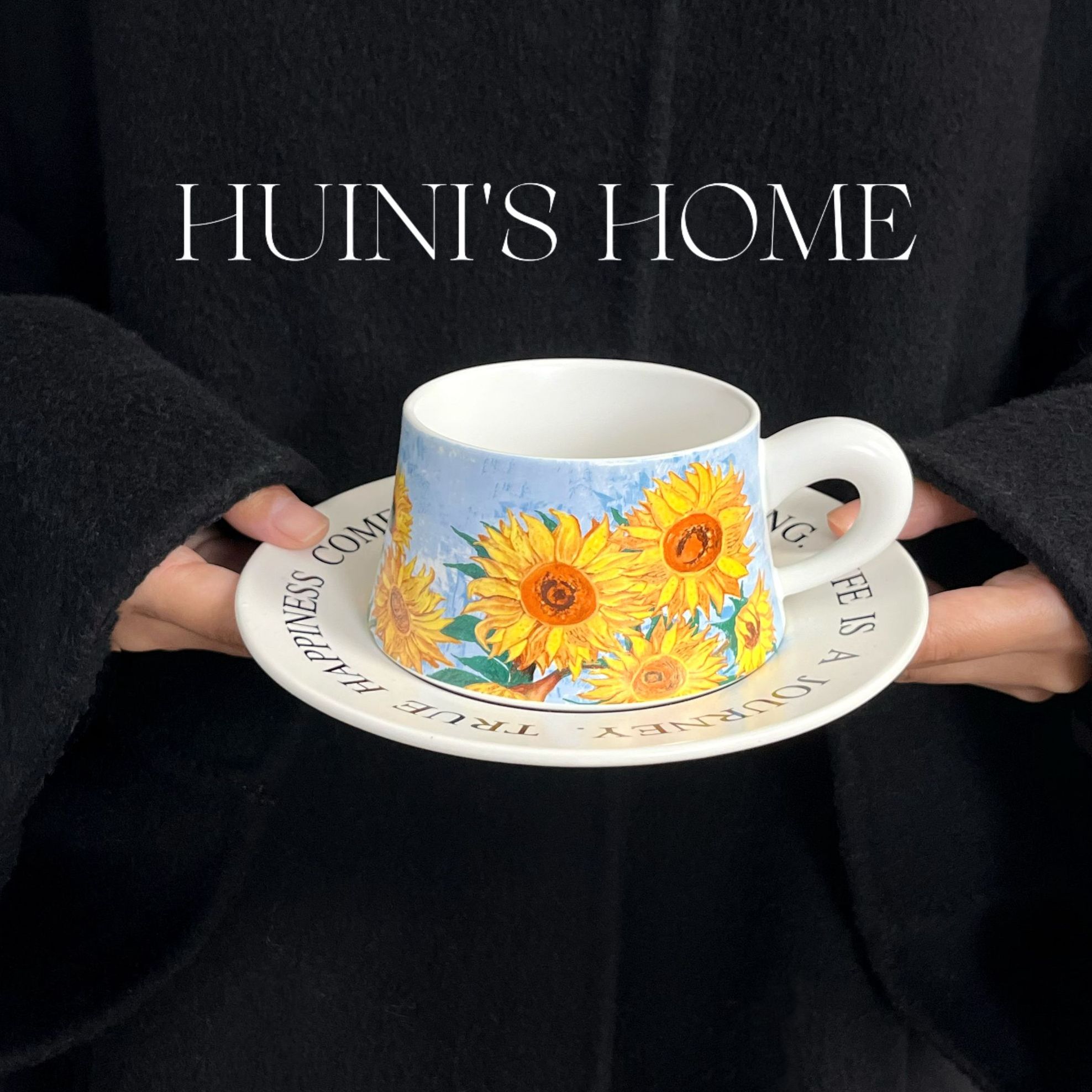 复古向日葵原创设计咖啡杯碟伴手礼陶瓷套装精致创意创意家用欧式