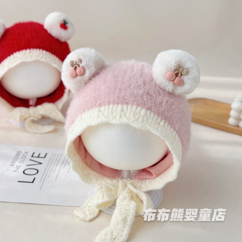 女宝宝帽子冬季加厚保暖针织护耳帽婴儿冬天洋气毛线帽儿童毛绒帽