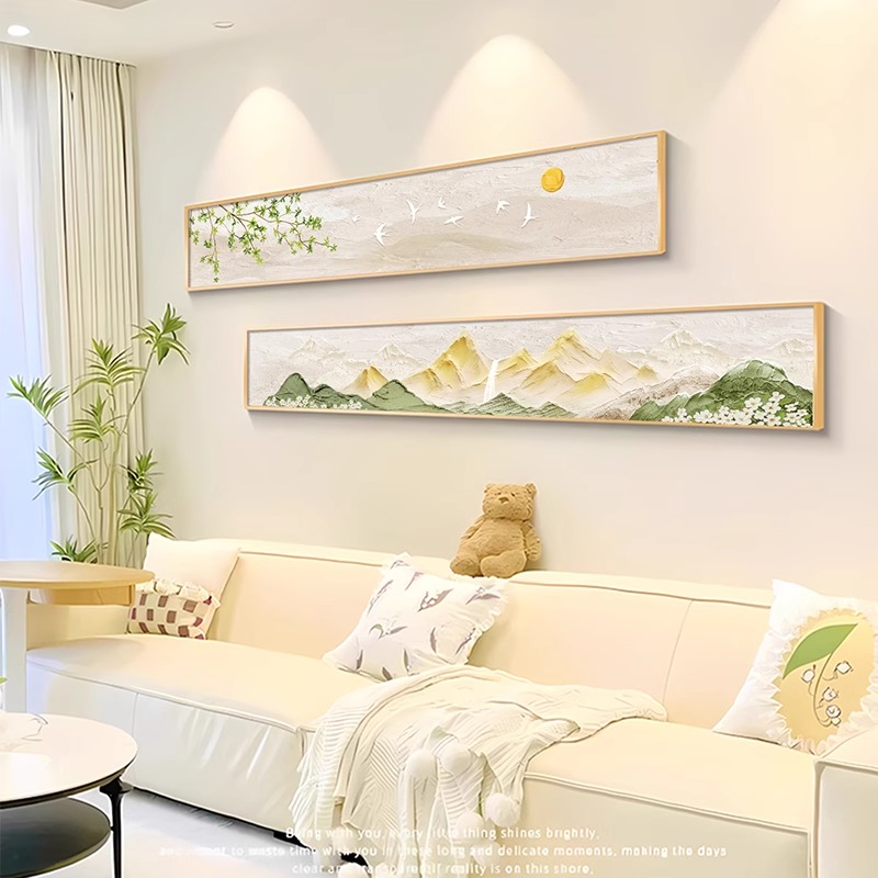 日照金山客厅装饰画2025新款横版窄长条沙发背景墙挂画高级感壁画