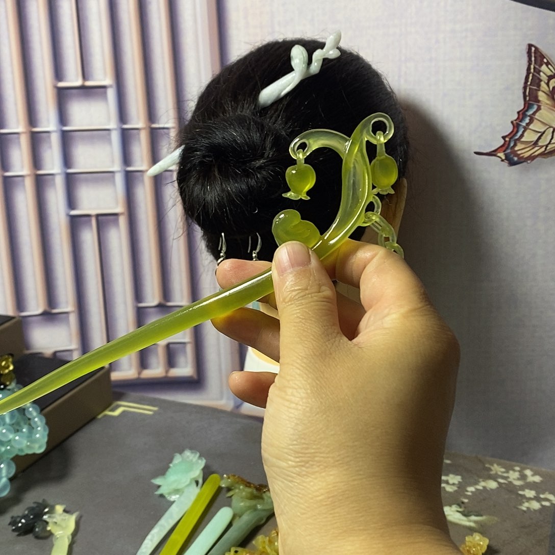 岫玉岫玉发簪未镶嵌闫*