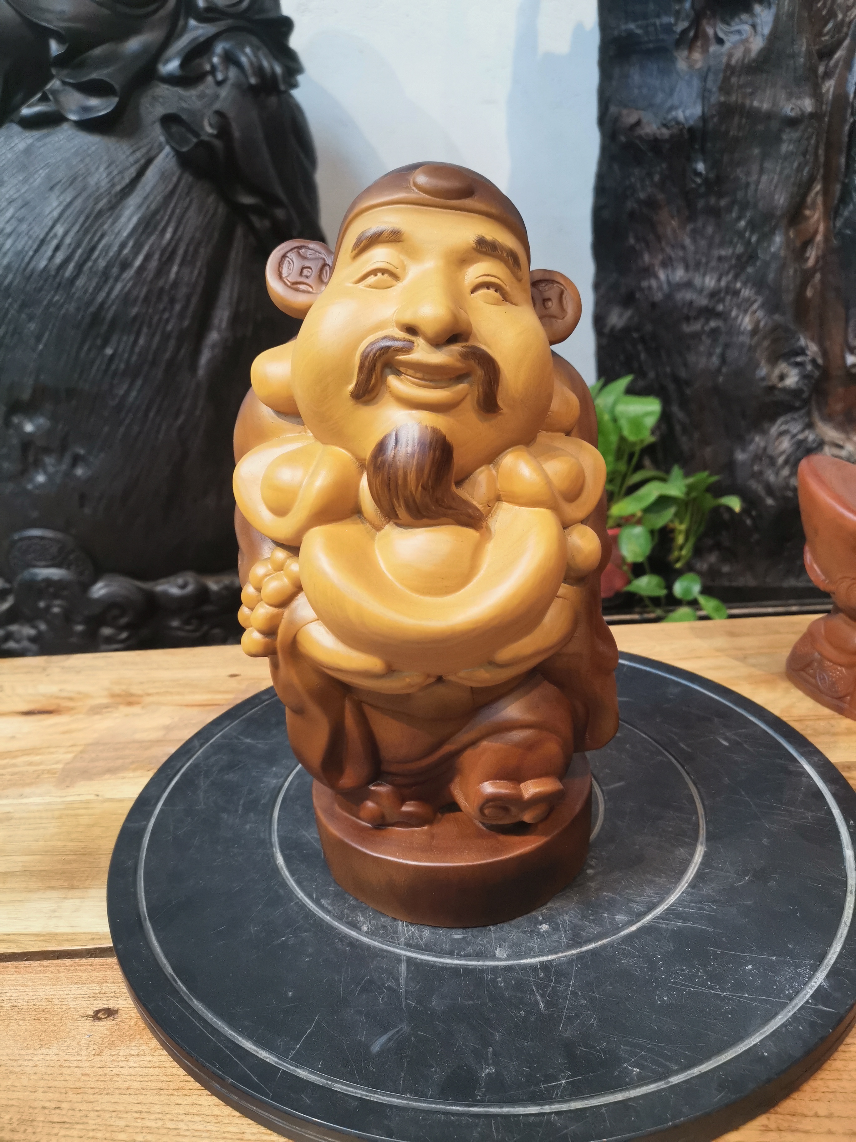 有财，财神爷，香樟木材质，小摆件