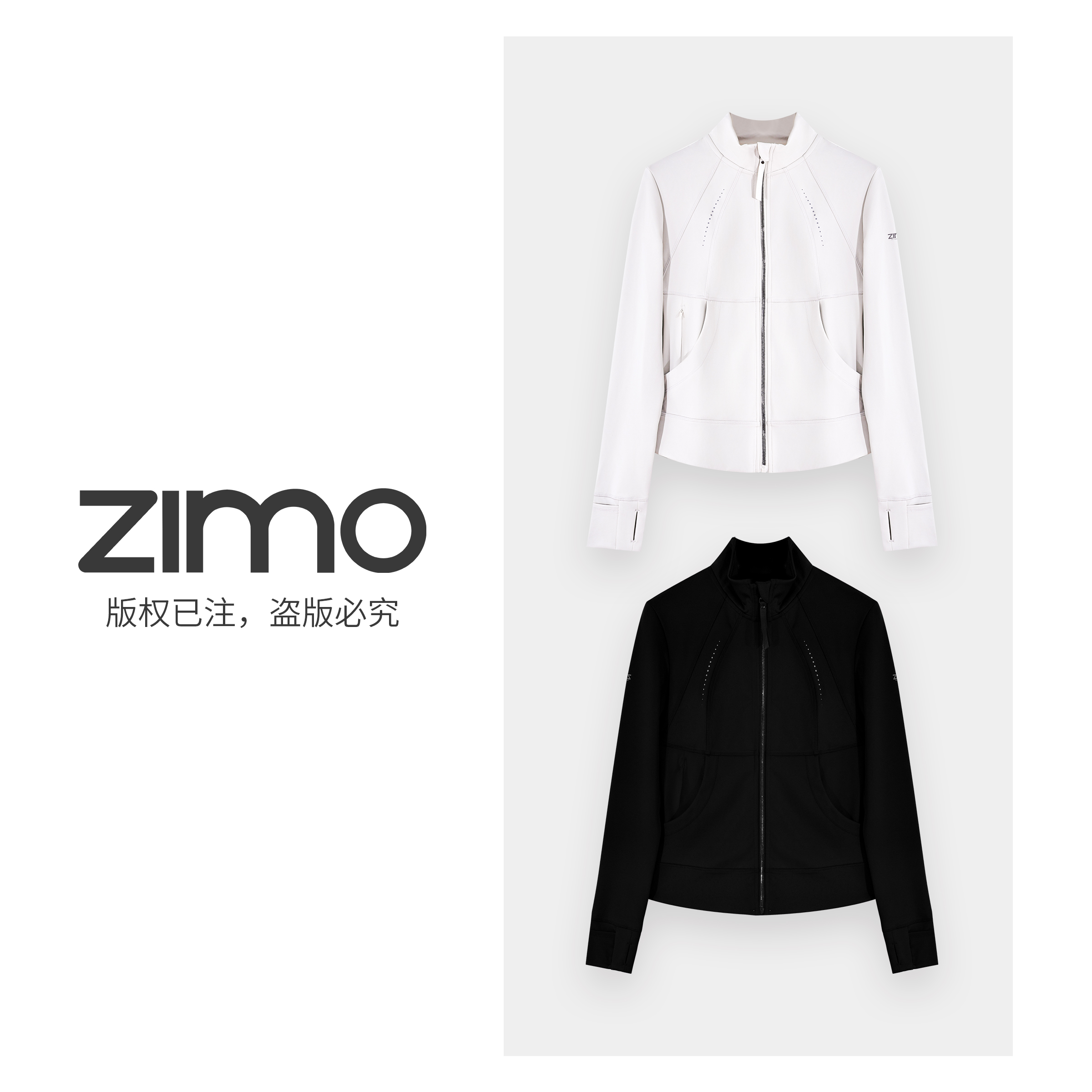 空气层软壳拉链无帽外套黑白064-1-zimo-瑜伽健身服外穿YFWT064-1