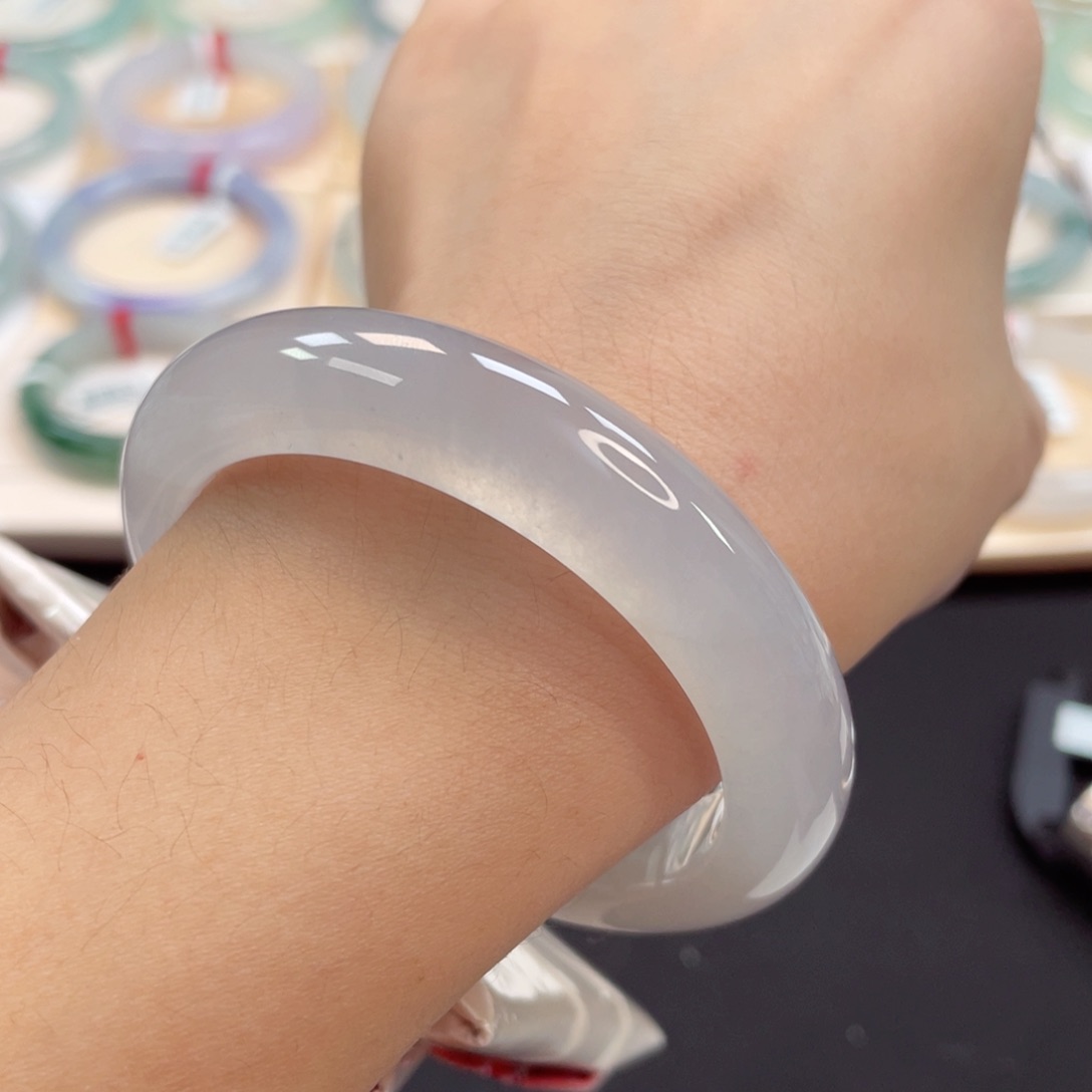 未镶嵌手镯翡翠54局部高冰优雅白月光26号