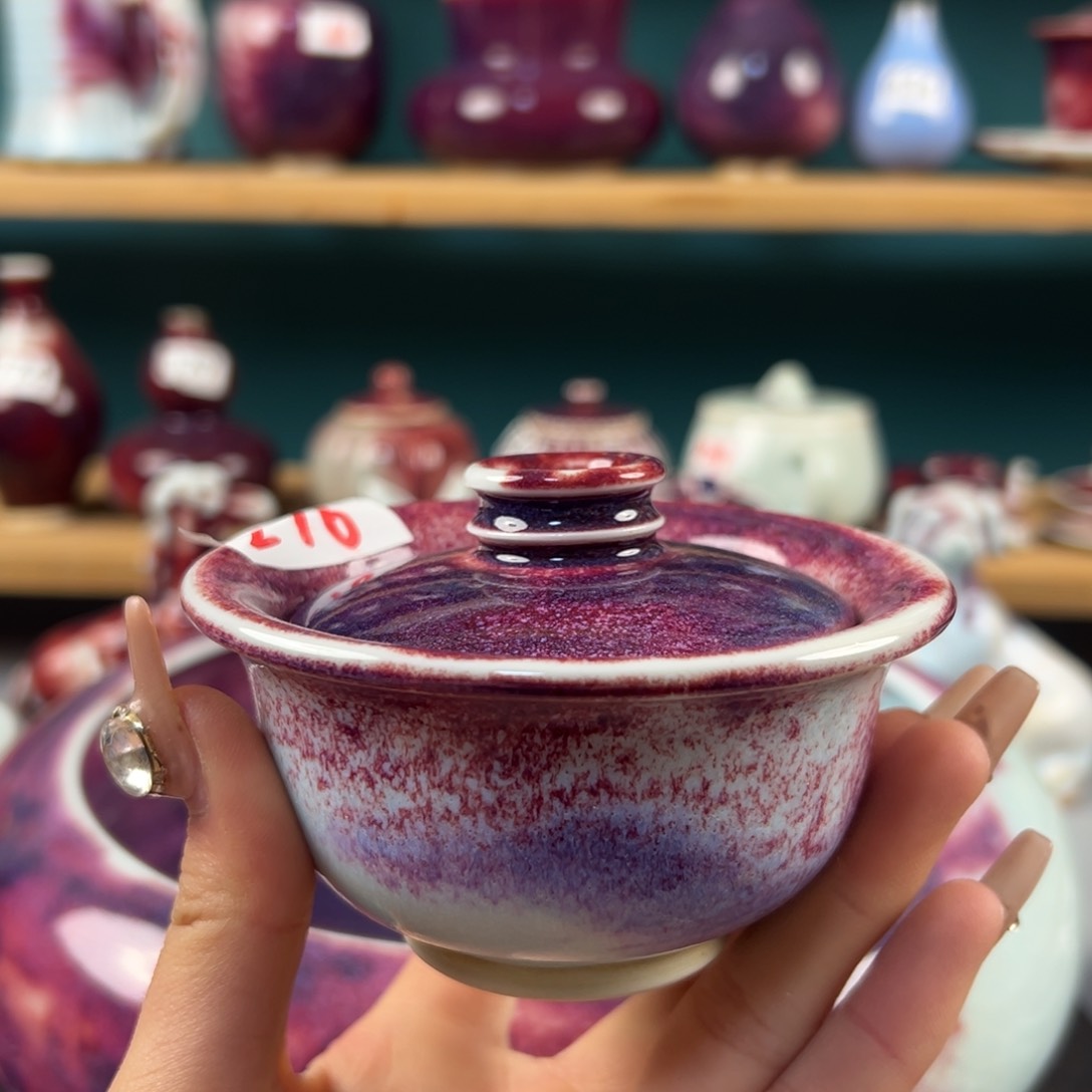 瓷片全品无瑕二才盖碗纯手工