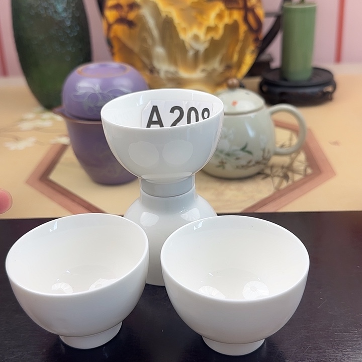 羊脂玉纳福杯纯色四只装