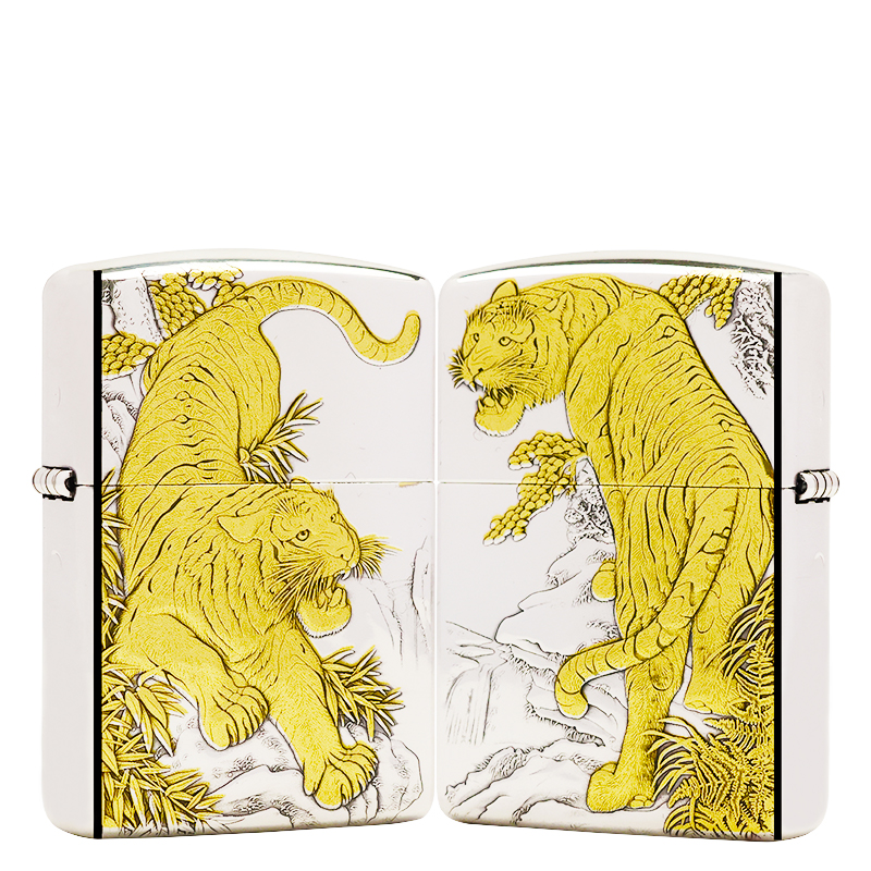 ZIPPO/之宝镀银鎏金【虎啸山林】7盔甲机正品煤油打火机KF-DF