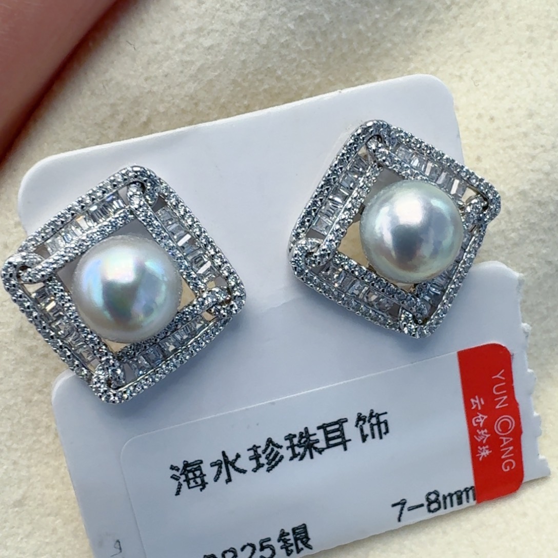 耳饰银S925镶嵌海水珍珠@@ye157