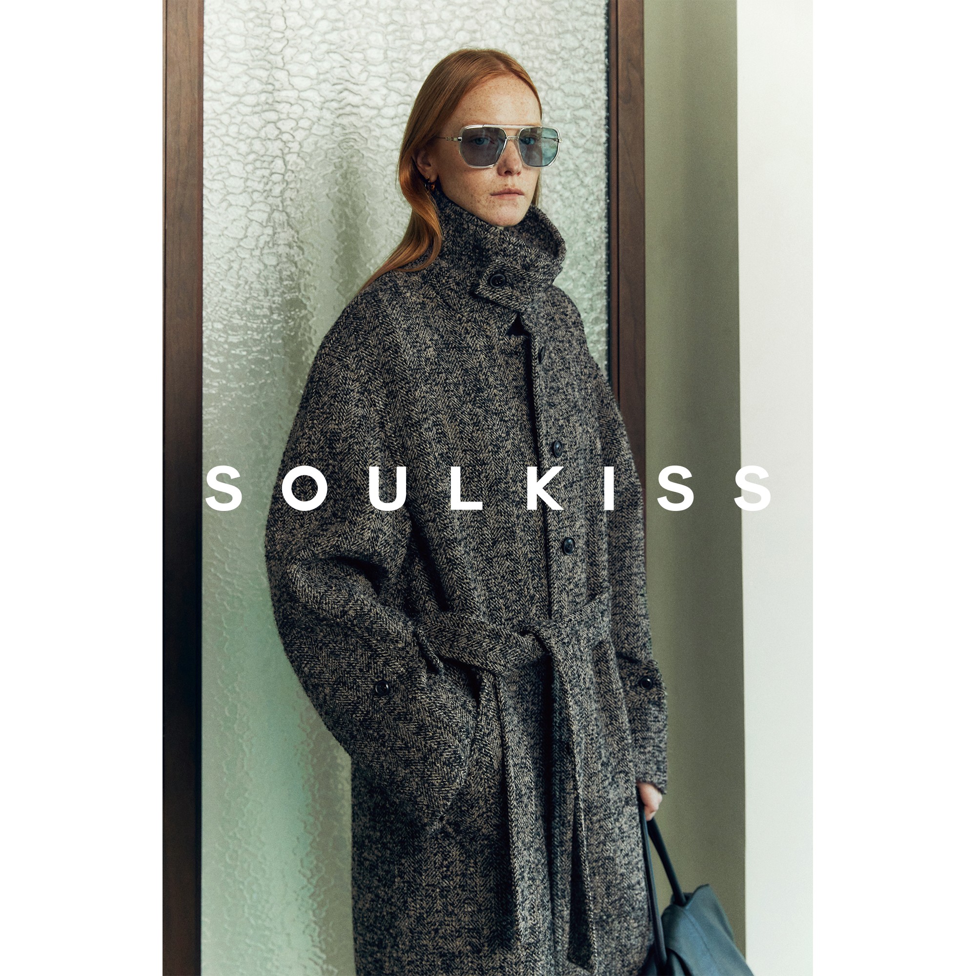 SOULKISS 时髦B败 INS爆火意大利工艺100%澳毛人字纹鱿鱼大衣