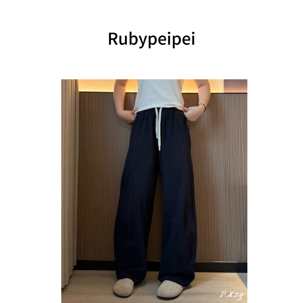 【Ruby佩】新品纯色宽松显瘦休闲脏青色阔腿裤
