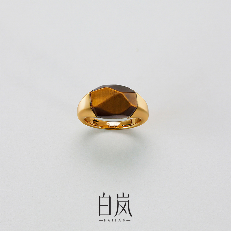 白岚关山戒指虎睛石轻奢小众高级复古饰品新款气质首饰女QL4273