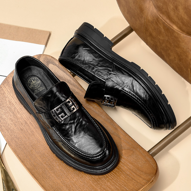 1708皮鞋男款商务一脚蹬男士休闲时尚百搭软底潮流英伦套脚乐福鞋