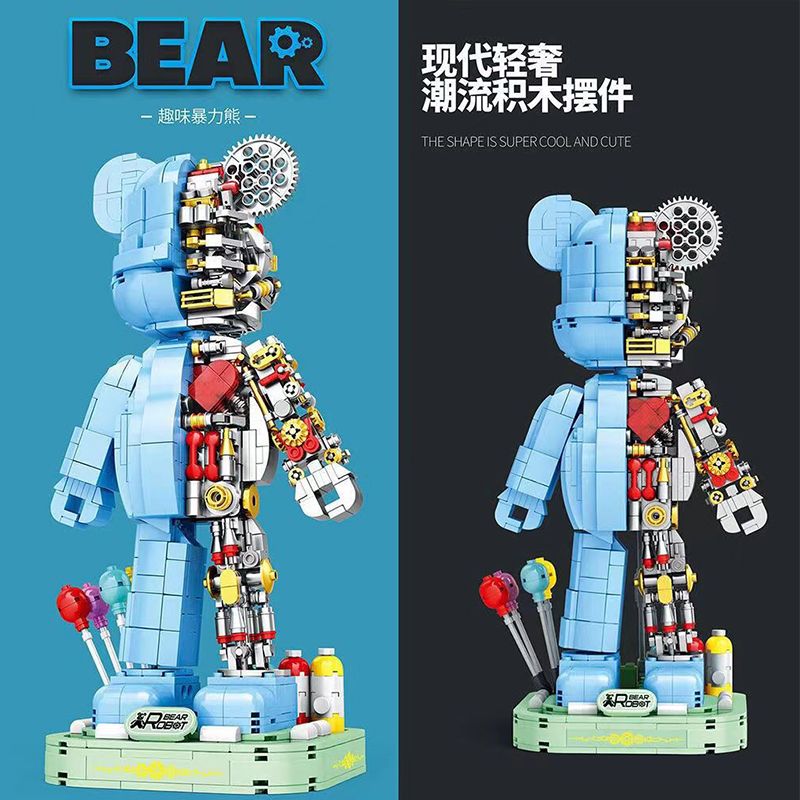 机械暴力熊积木摆件半解刨透视机甲爱心熊拼装玩具模型6302
