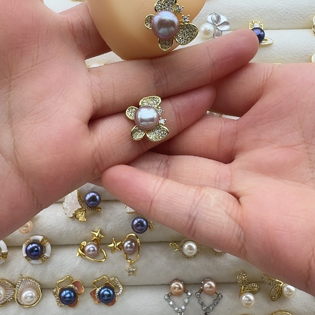 合金淡水珍珠耳饰