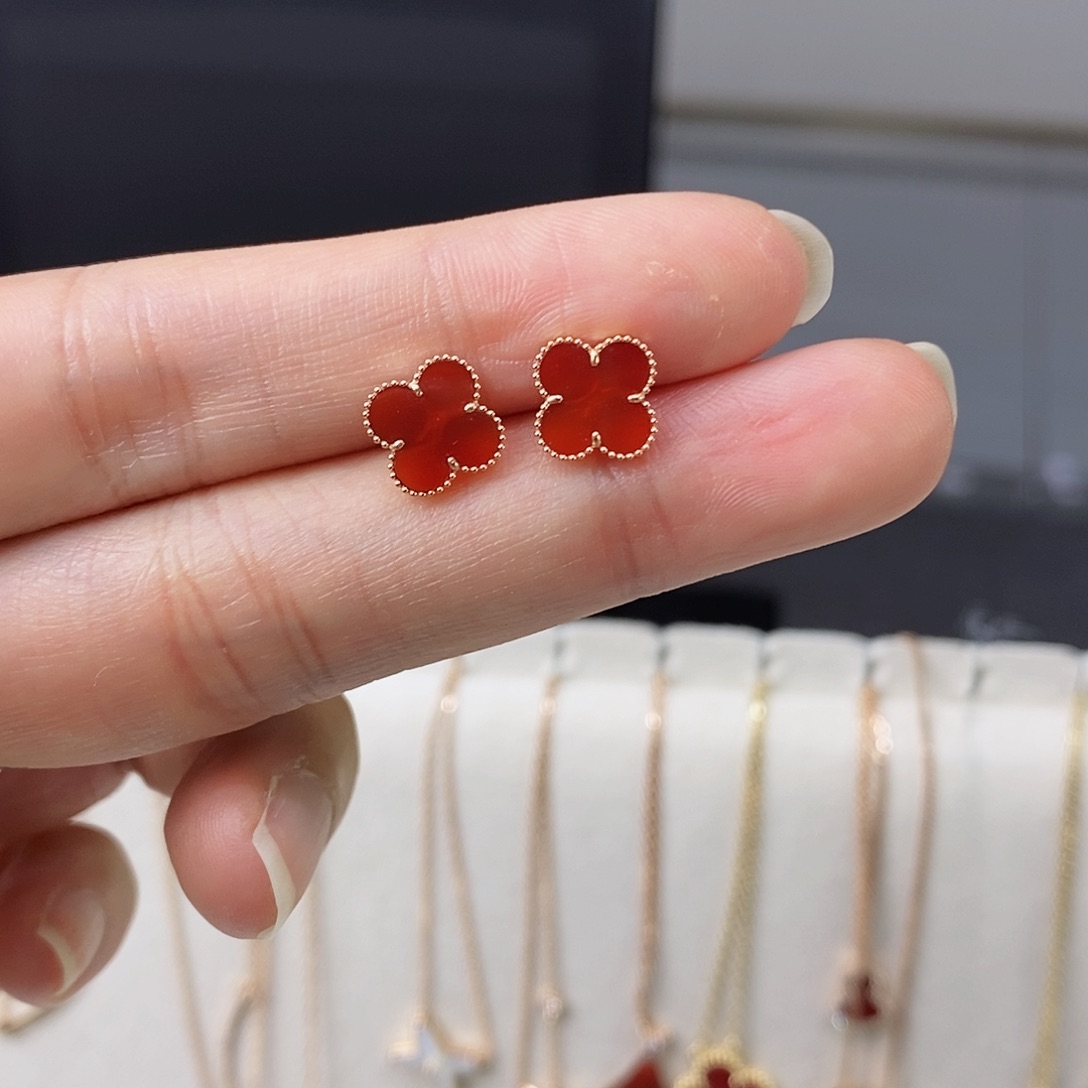 玛瑙/玉髓耳钉18K金镶嵌红10mmk枚