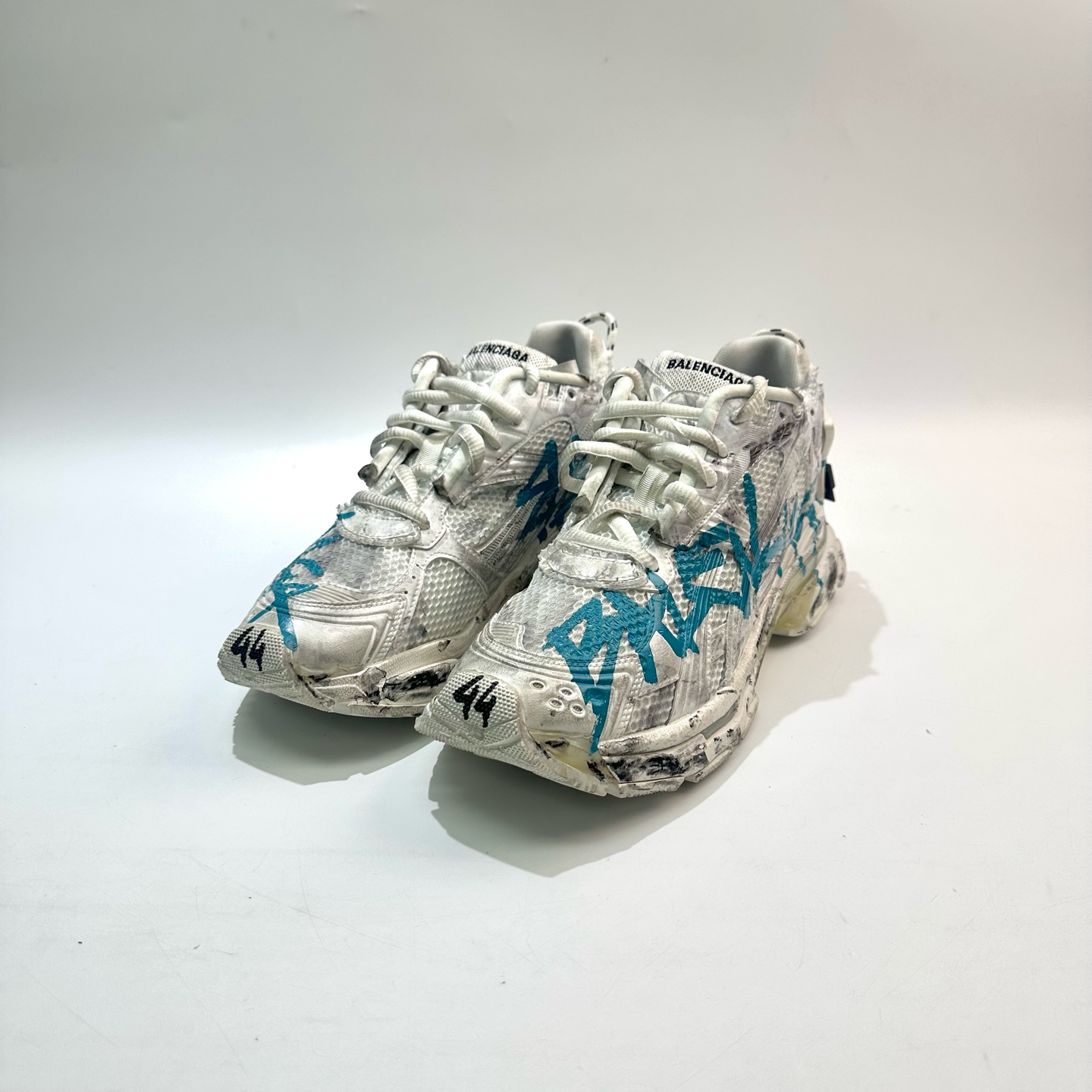 99新 Balenciaga/巴黎世家 44码 白涂鸦Runner1.0老爹鞋 SY0902