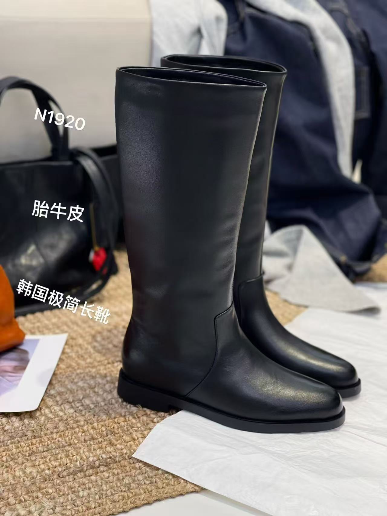 秋冬长筒极简高筒靴女鞋马靴时尚女士时装靴鞋子女ins潮牌百搭