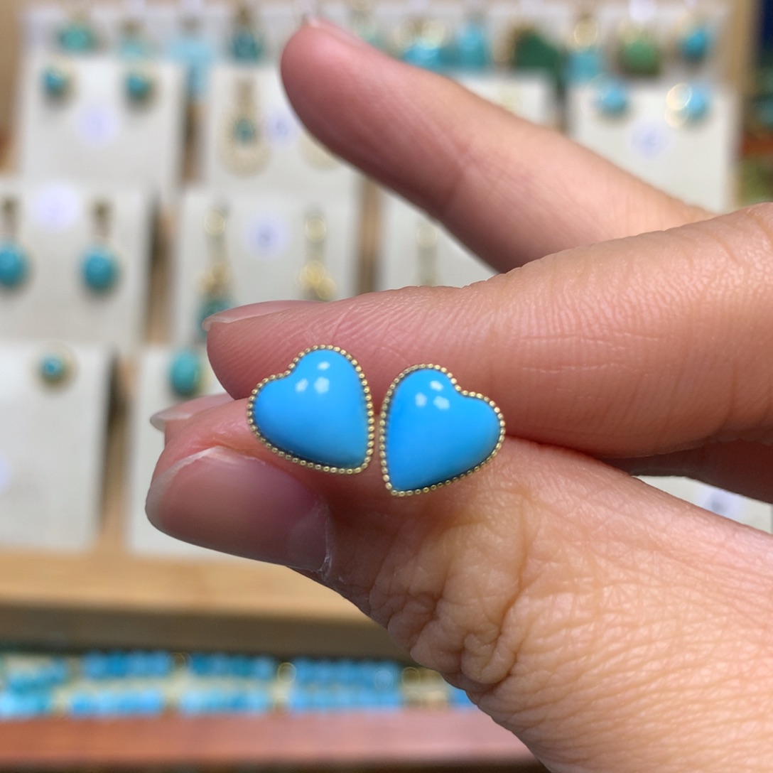 绿松石耳饰18K金镶嵌