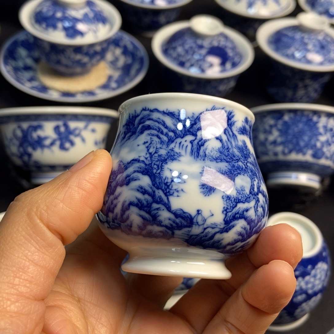 陶瓷柴青花山水主人杯