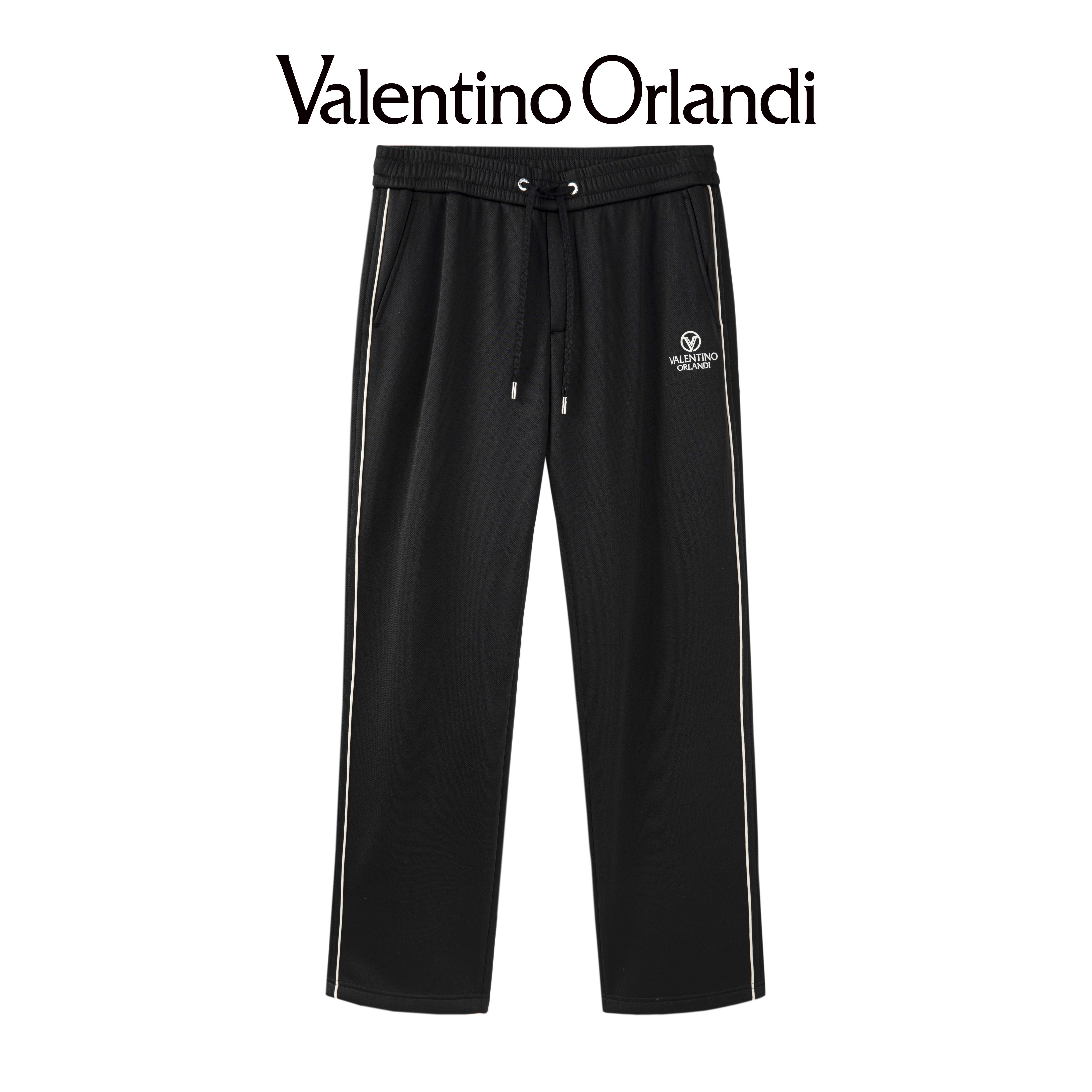 Valentino orlandi男士秋冬B版时尚百搭字母刺绣小标加绒针织长裤