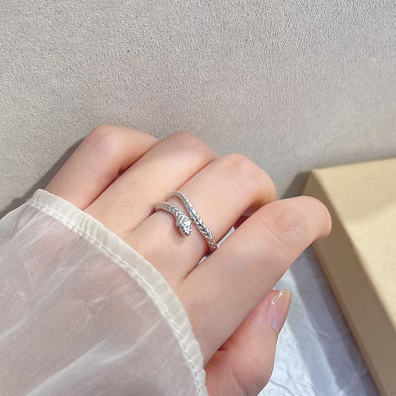 足银手镯 锦熙【R005】时尚爆款灵蛇型戒指女款生肖蛇开口可调节