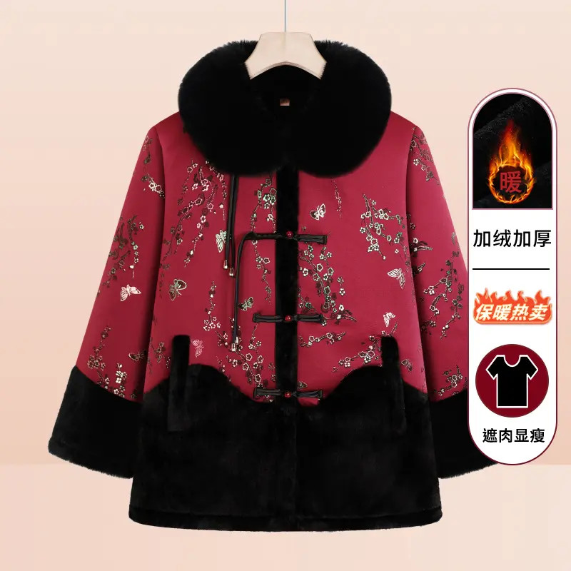 老太太冬季加厚毛领棉袄外套妈妈60中老年人女奶奶保暖棉服上衣