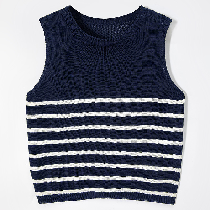 【涛姐推荐】11705百搭无袖设计感亚麻条纹针织背心AIN.CUN