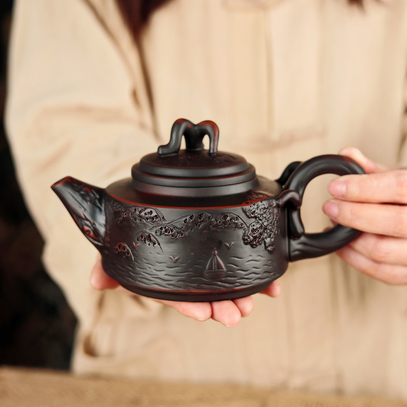 云南复古紫陶树桩德钟壶纯手工大容量泡茶壶茶具高端仿生壶