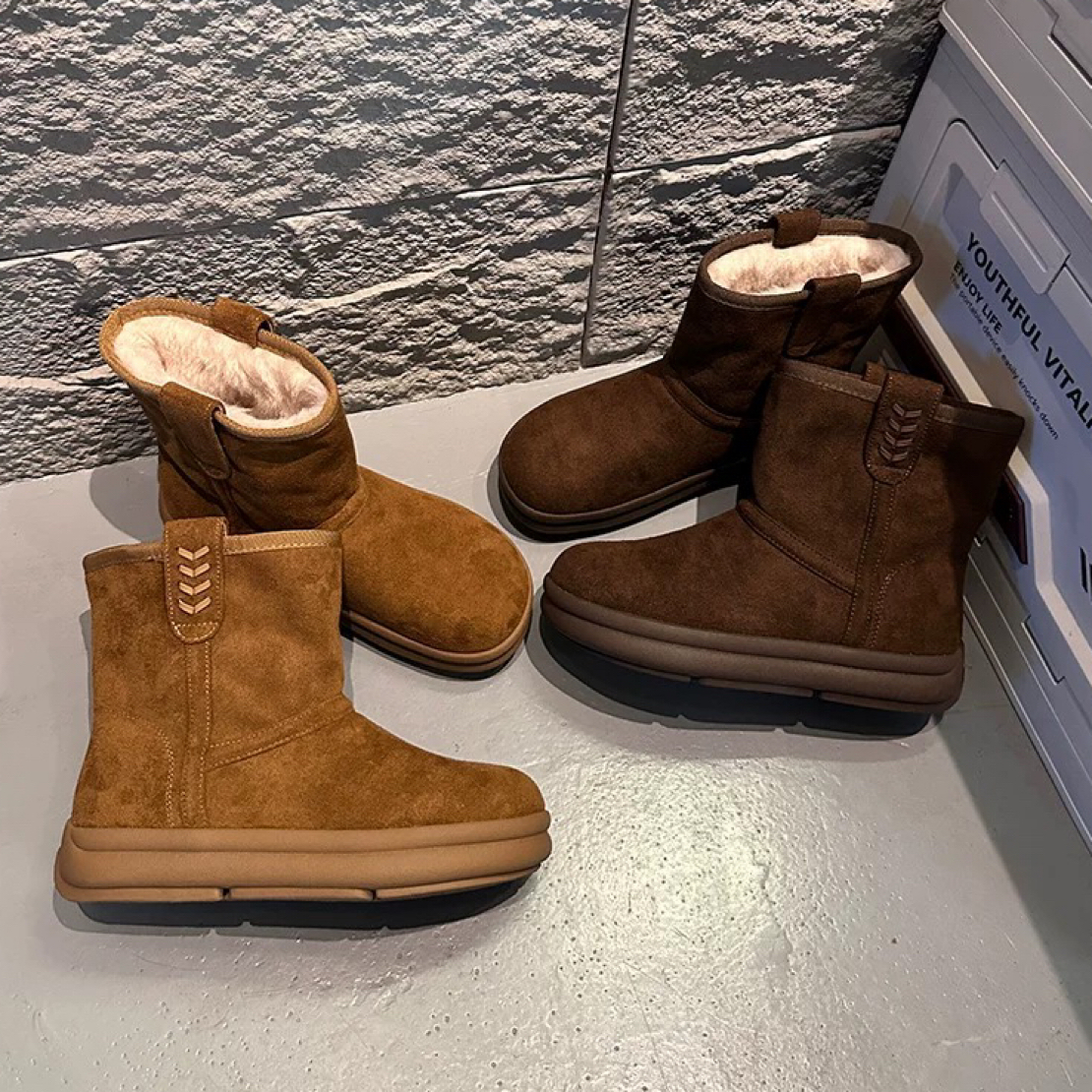 【猫耳朵】冬季复古厚毛时尚百搭加厚女士秀气雪地棉学生必备防滑