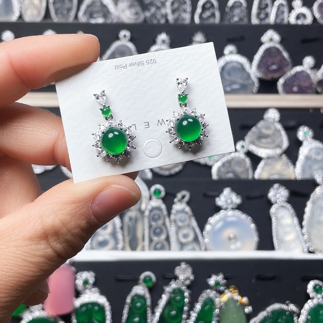 玛瑙/玉髓耳钉银S925镶嵌