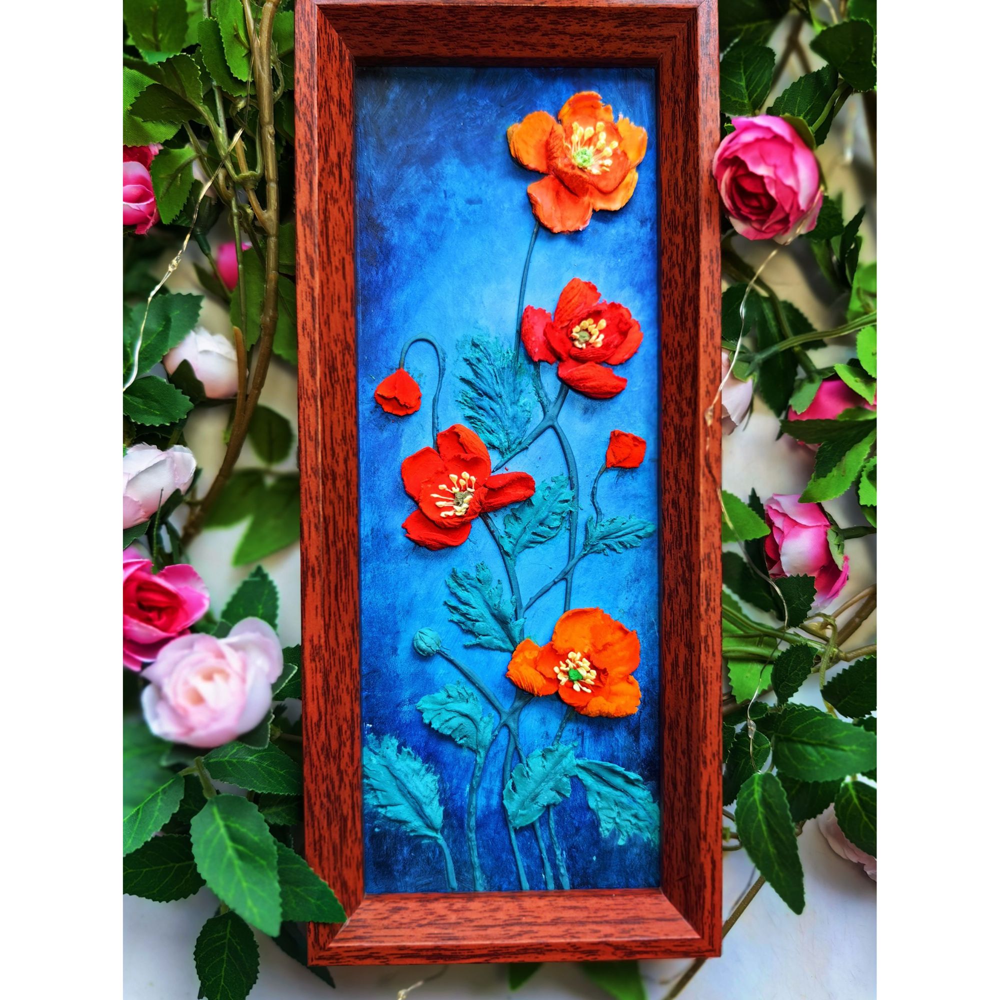 手工浮雕画清新小花28*12