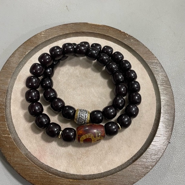 P89黑金朱供菩提卡1.2双圈手串（底色多样 发其一）