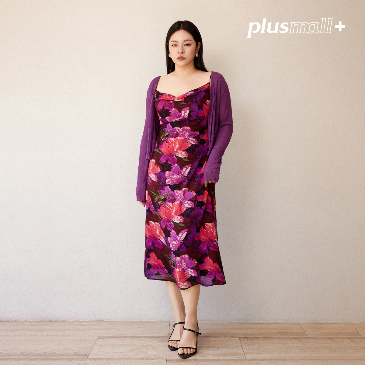 【折扣款】PLUSMALL 暮色芙蓉 雪纺荡领吊带连衣裙PM2502006