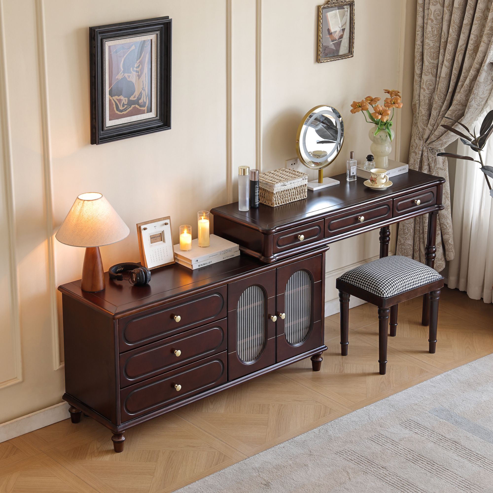 风简约梳妆台欧式轻奢风景电视柜复古茶几法式多层款家用美式
