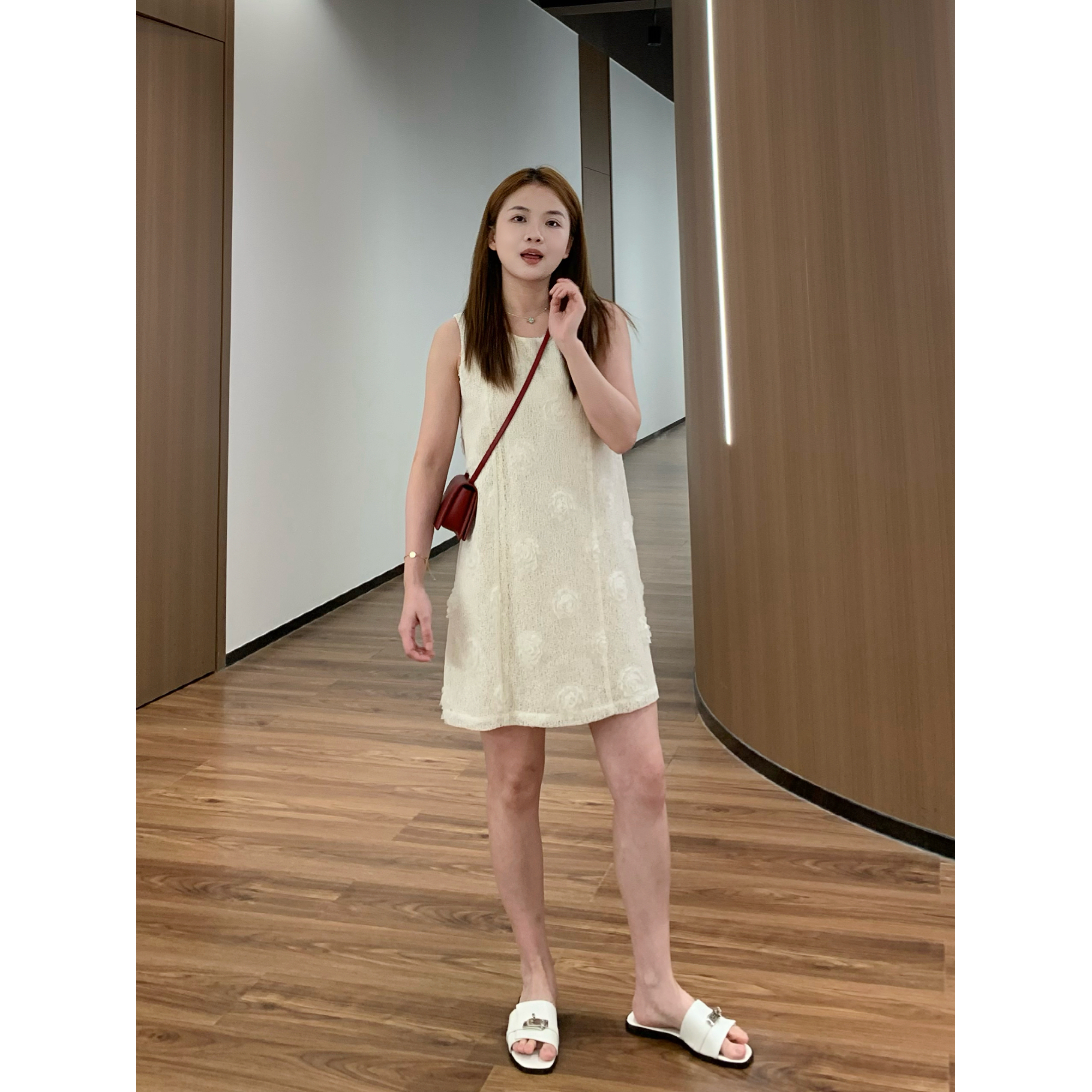YO定制小个子韩系减龄设计感立体花朵背心裙夏季甜美无袖连衣裙