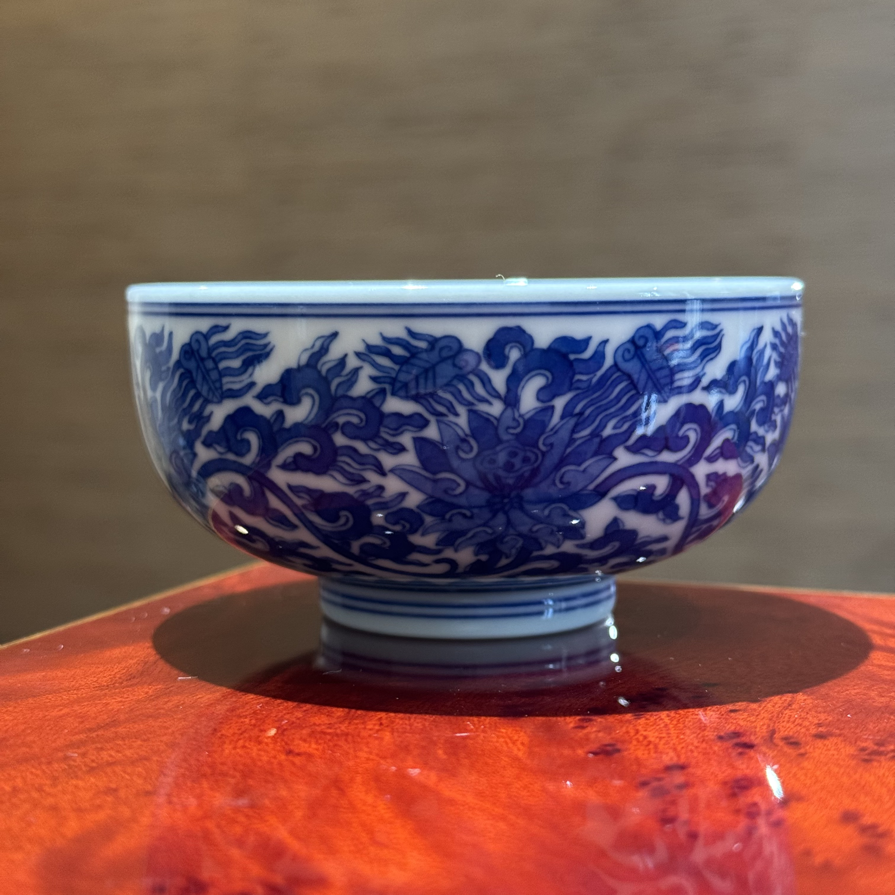 承钴窑缠枝纹普洱杯主人杯纯手工手绘花纹全手工