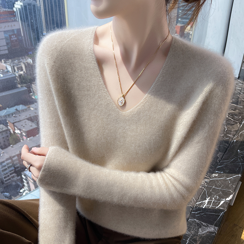 鄂尔都市羊绒衫100%羊绒女V领2025秋冬季薄款针织打底衫百搭毛衣