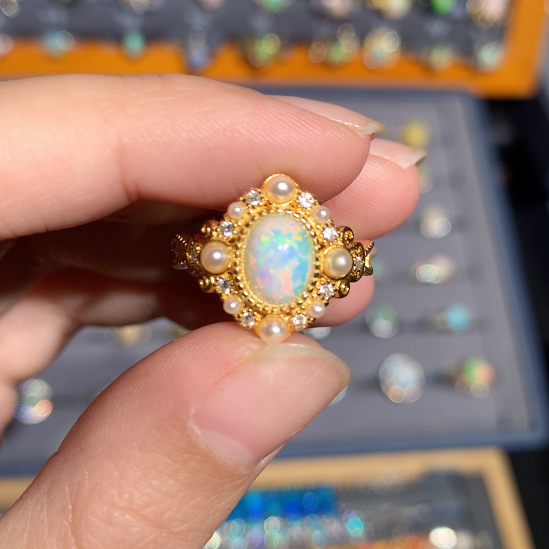 银S925镶嵌欧泊欧泊戒指y