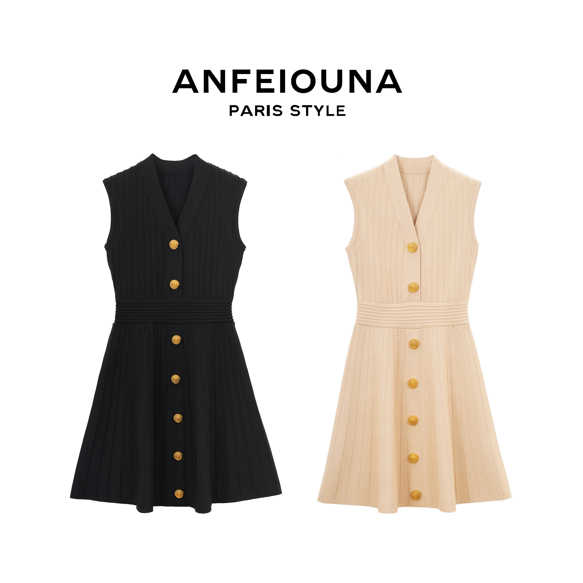 2025新款V领金属扣洒脱浪漫连衣裙女士1485