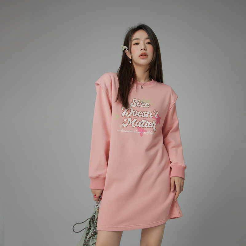 C001【金拐子专属】CHUU印花减龄中长卫衣裙宽松直筒连衣裙-F