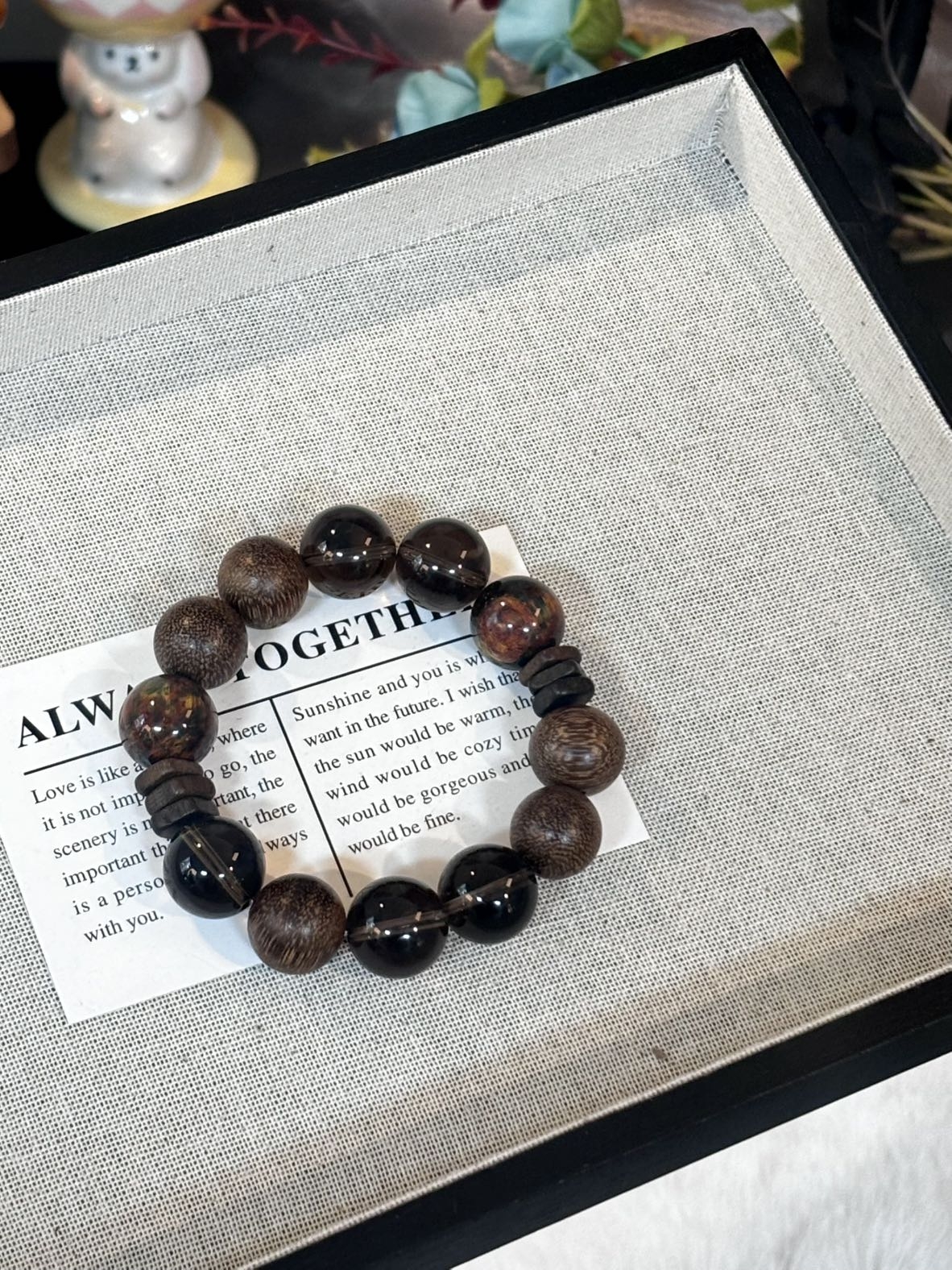 【15】天然茶晶彼得石木质手串设计款单圈 多样性发货 发其一